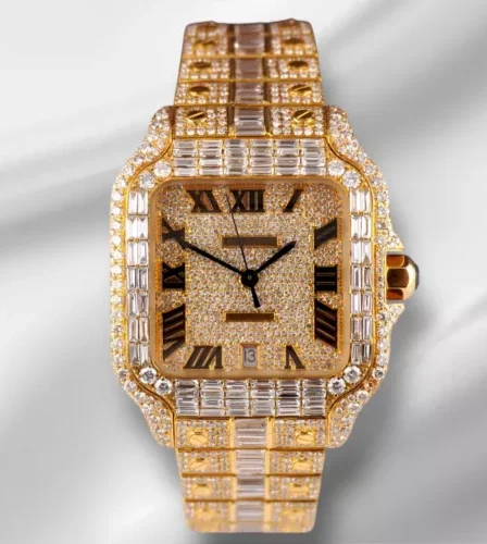 EBAY-Cartier Santos Large Men’s 40mm 18k Yellow Gold Watch Iced Out 30ct Diamond 4070 | eBay
