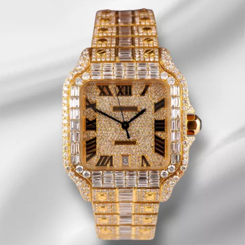 EBAY-Cartier Santos Large Men’s 40mm 18k Yellow Gold Watch Iced Out 30ct Diamond 4070 | eBay