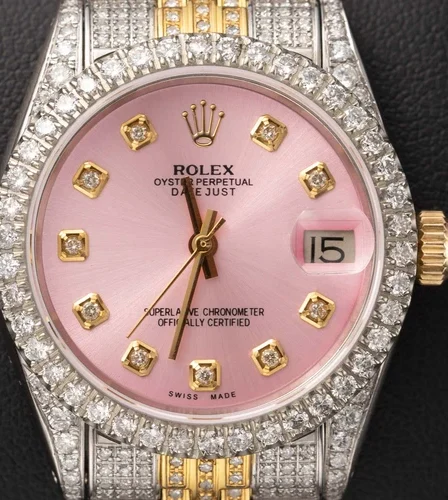 EBAY-Rolex Datejust 6827 Diamond Bezel Watch 31mm Two-Tone Jubilee Pink Dial, 6.75ct | eBay